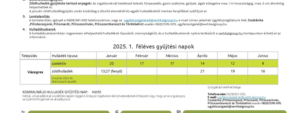 Kommunális hulladék szállítás változás és 2025. I. félévi szállítási időpontok